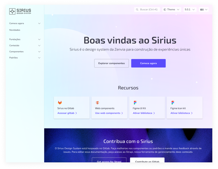 Tela da documentação do Coral